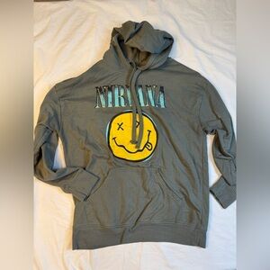 Nirvana Smiley Face Hoodie Sz M Big Logo Sweatshirt  Sleeve A030425